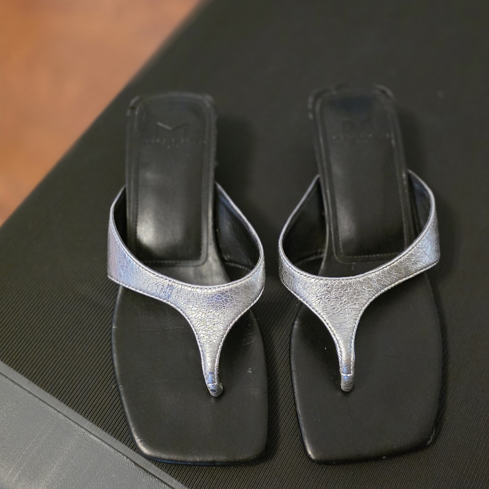 Marc Fisher Silver and Black Sandals